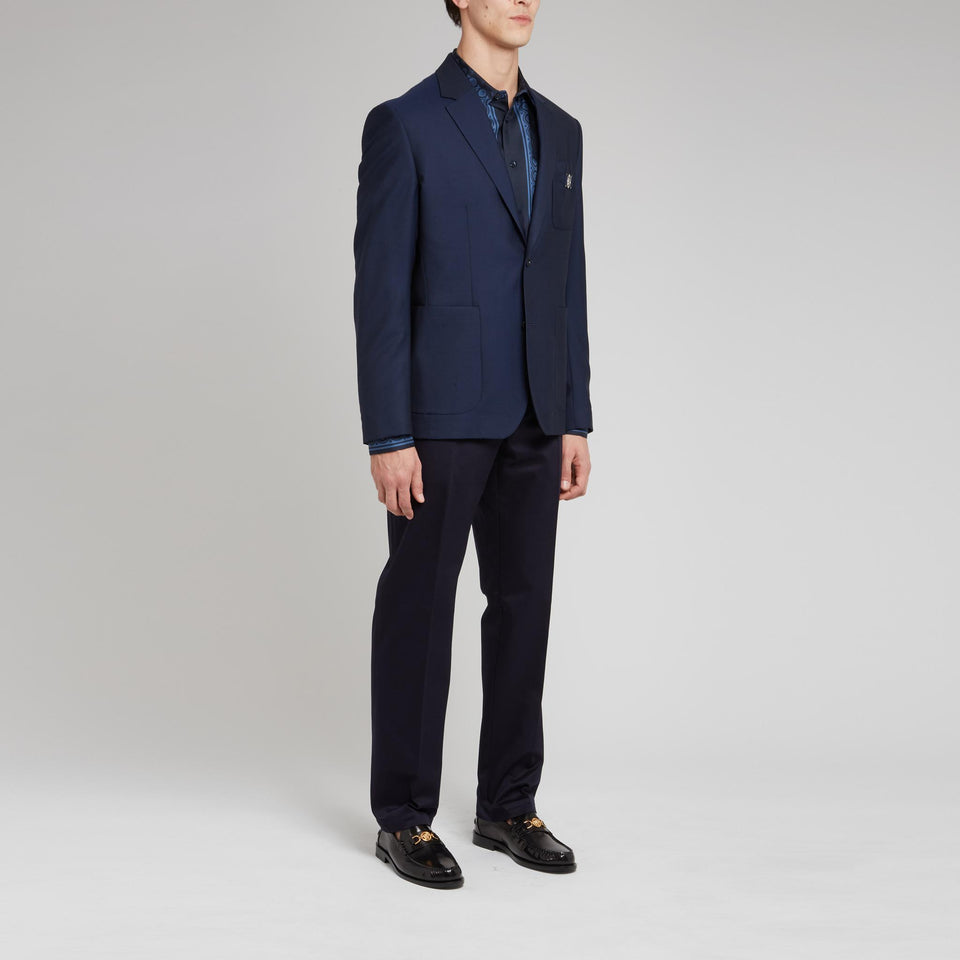 Blazer mono petto ''Medusa'' in lana blu