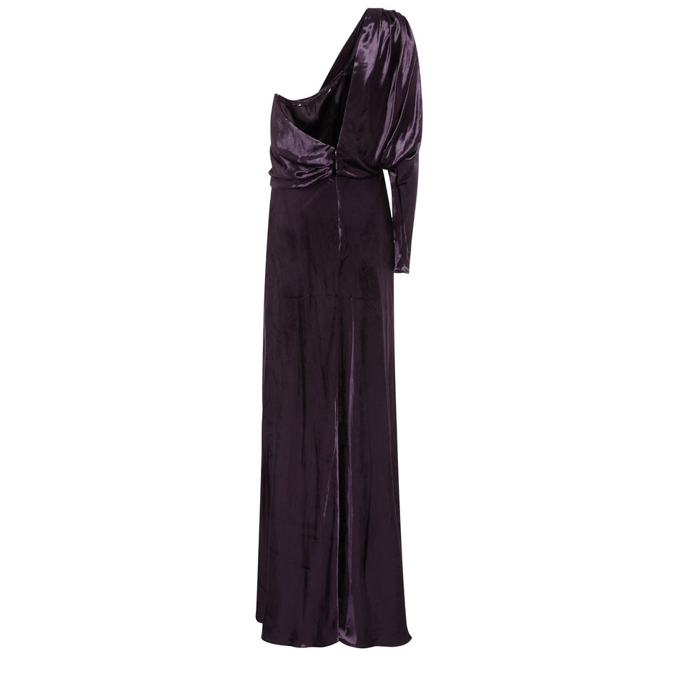 Long one shoulder dress in purple fabric