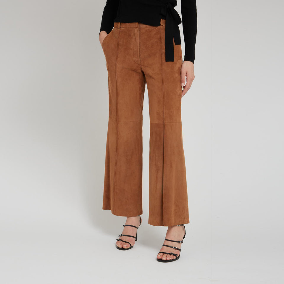 "Marrone" flared trousers in brown suede