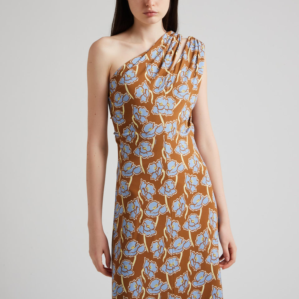 Abito mono spalla in tessuto multicolor