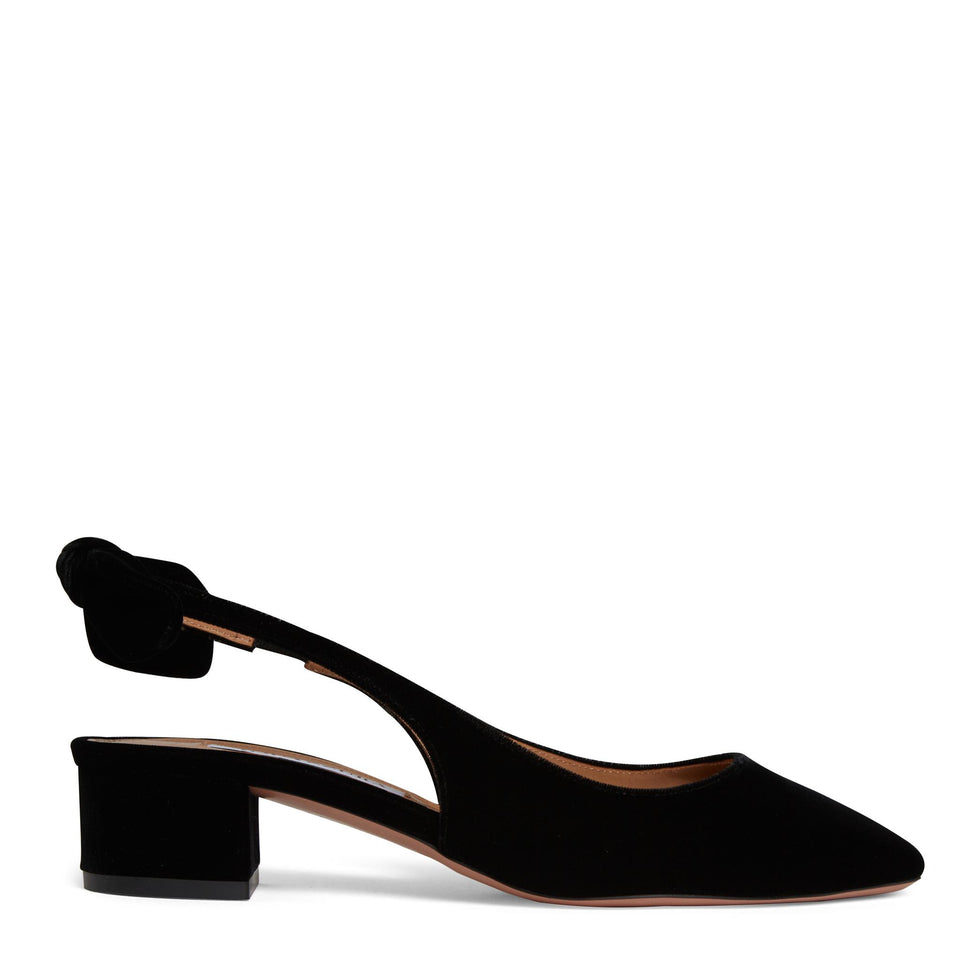 Slingback ''Very Bow Tie'' in suede nere VBTMIDL1 VELBLACK AQUAZZURA 
