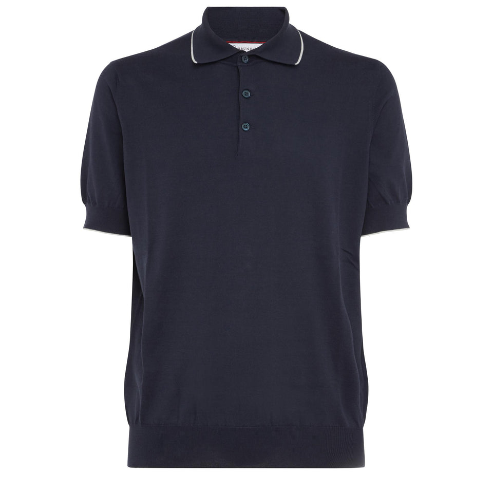 Polo in cashmere blu