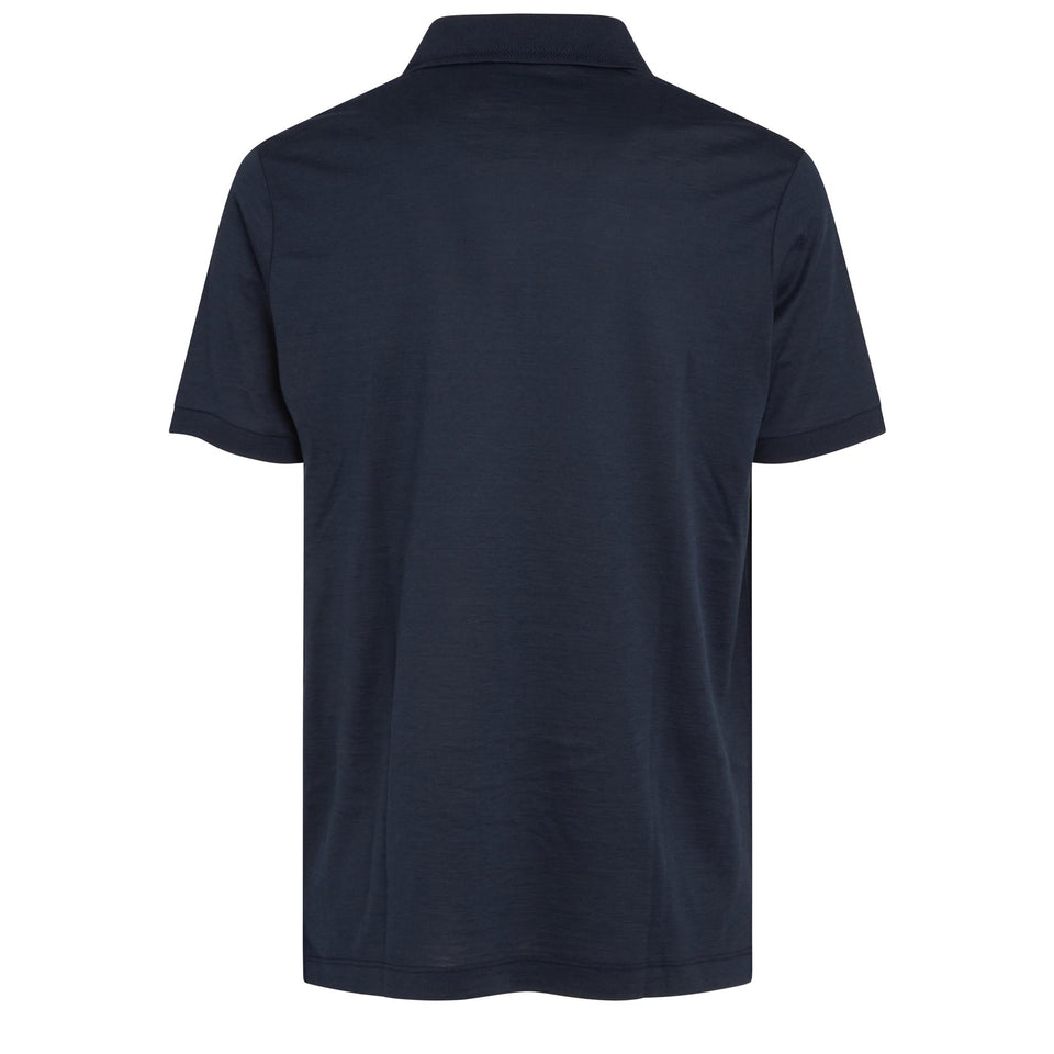Polo in cotone e seta blu