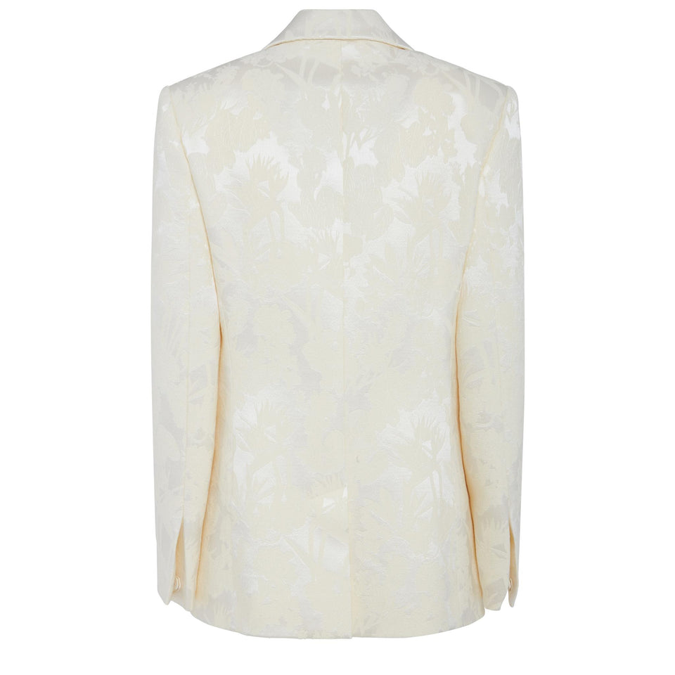 Blazer ricamato in lana e seta bianco