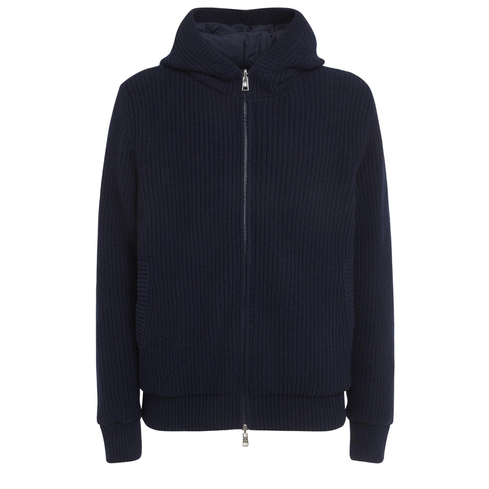 Double-face cardigan in blue fabric