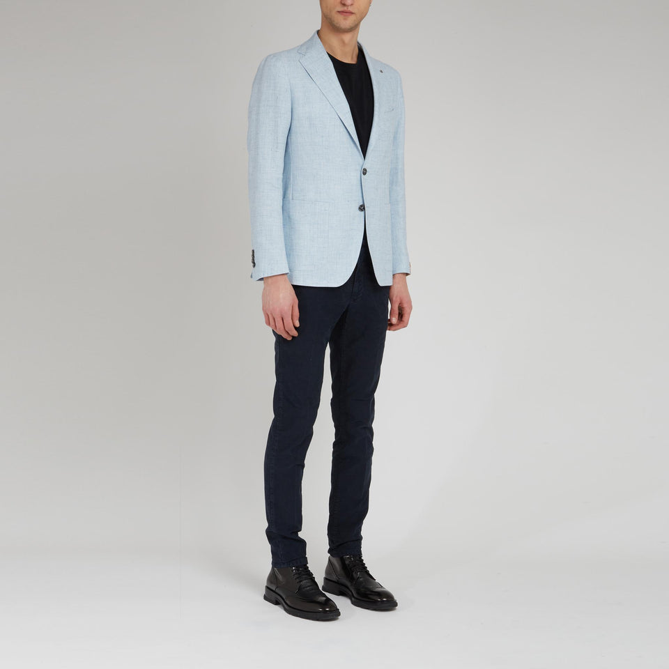 Single-breasted light blue linen blazer