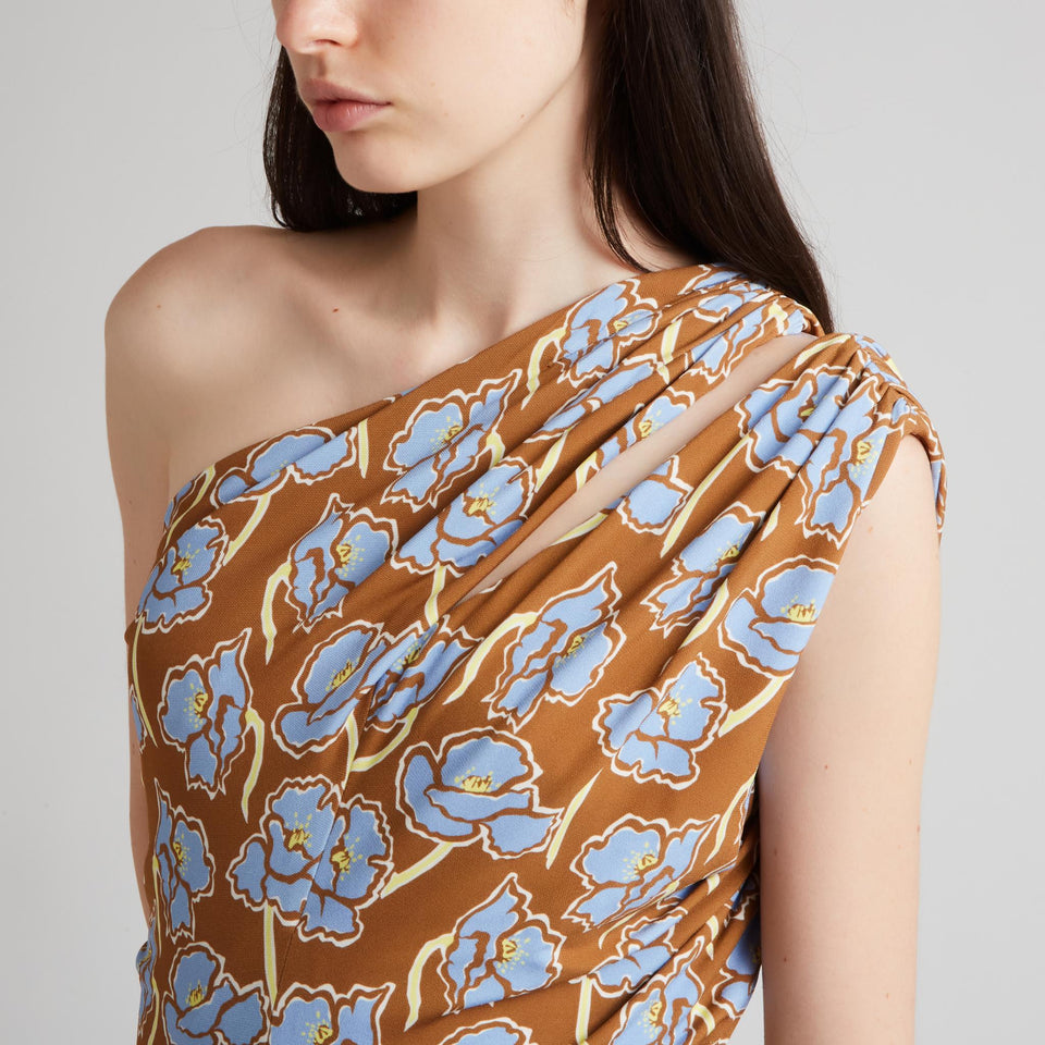 Abito mono spalla in tessuto multicolor