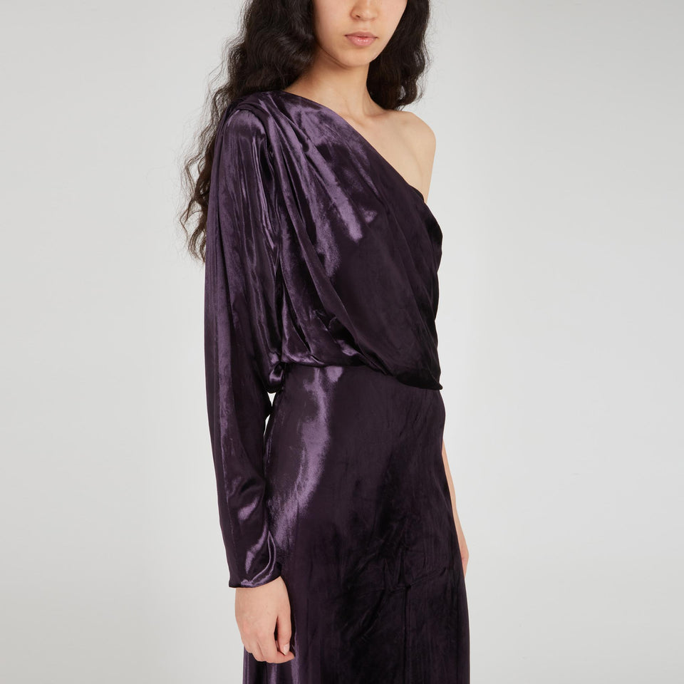 Abito lungo mono spalla in tessuto viola