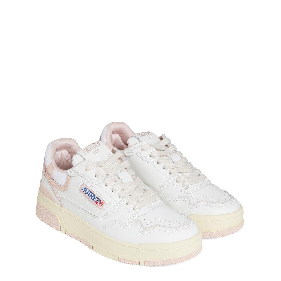 Sneakers "CLC Low" in pelle bianca e rosa ROLW-MM14 WHT/POW AUTRY 