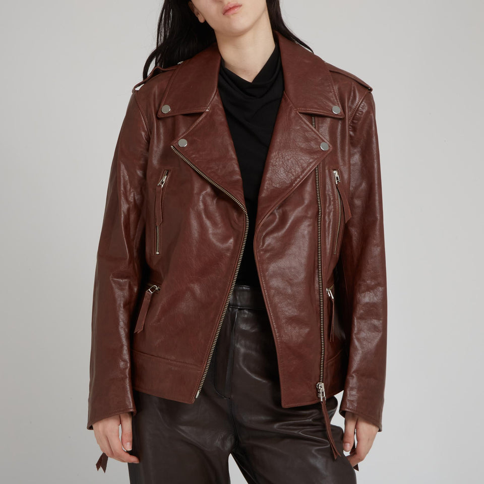 "Samila" brown leather biker jacket