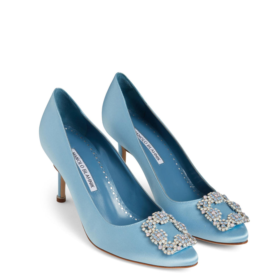 Décolleté "Hangisi70" in satin azzurre 423-1754 LBLU MANOLO BLAHNIK 