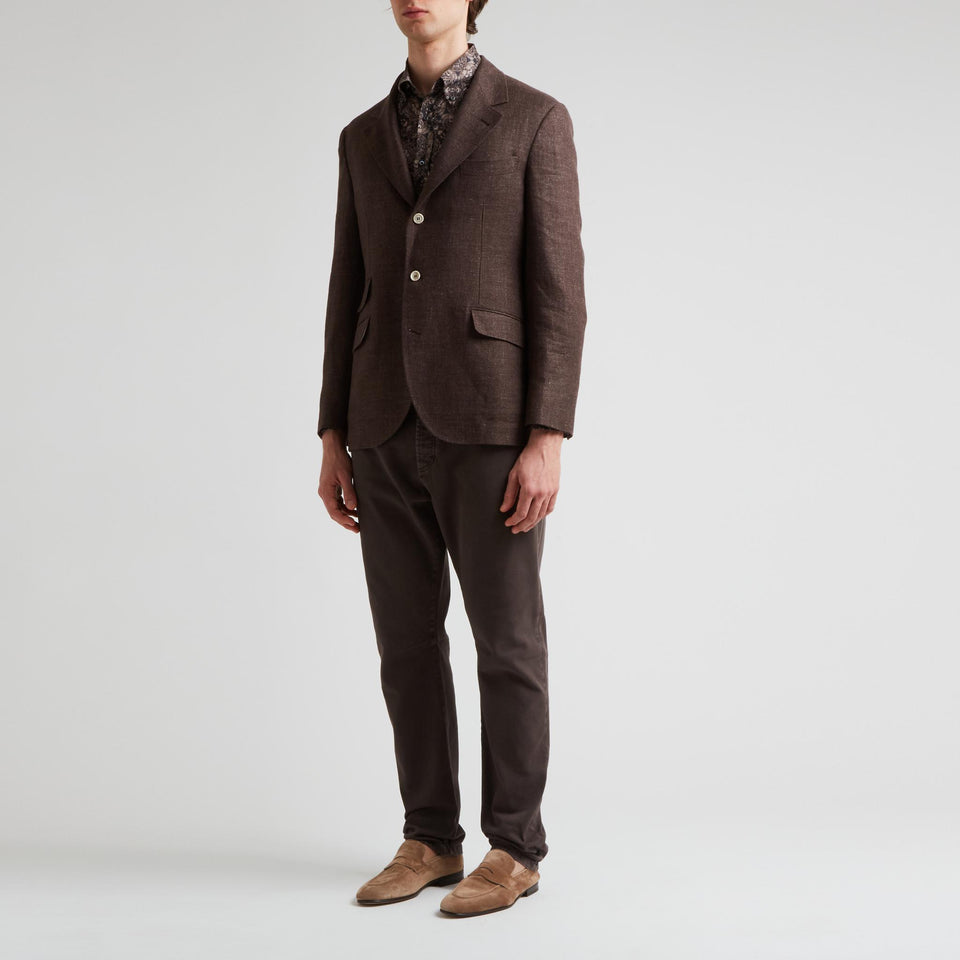 Blazer mono petto in lino e lana marrone