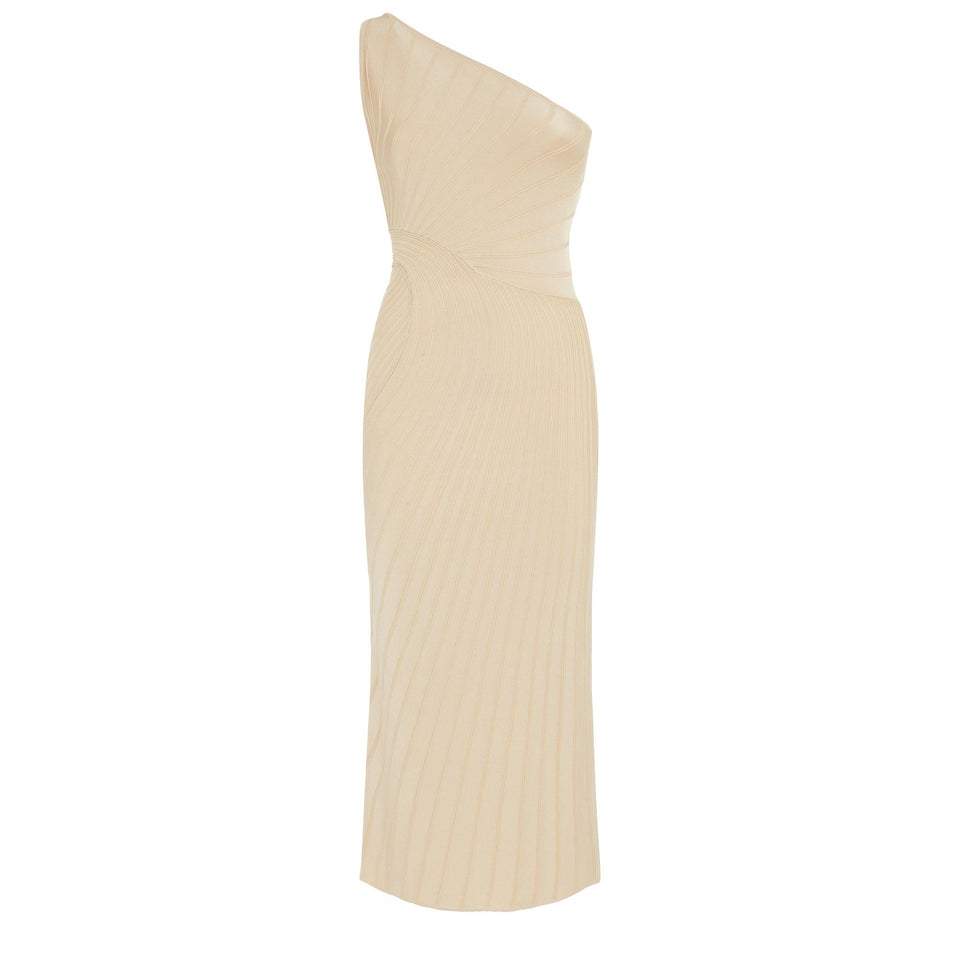 One shoulder dress in beige fabric