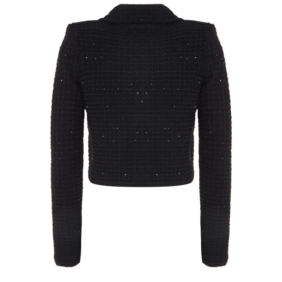 Giacca crop in tweed nera