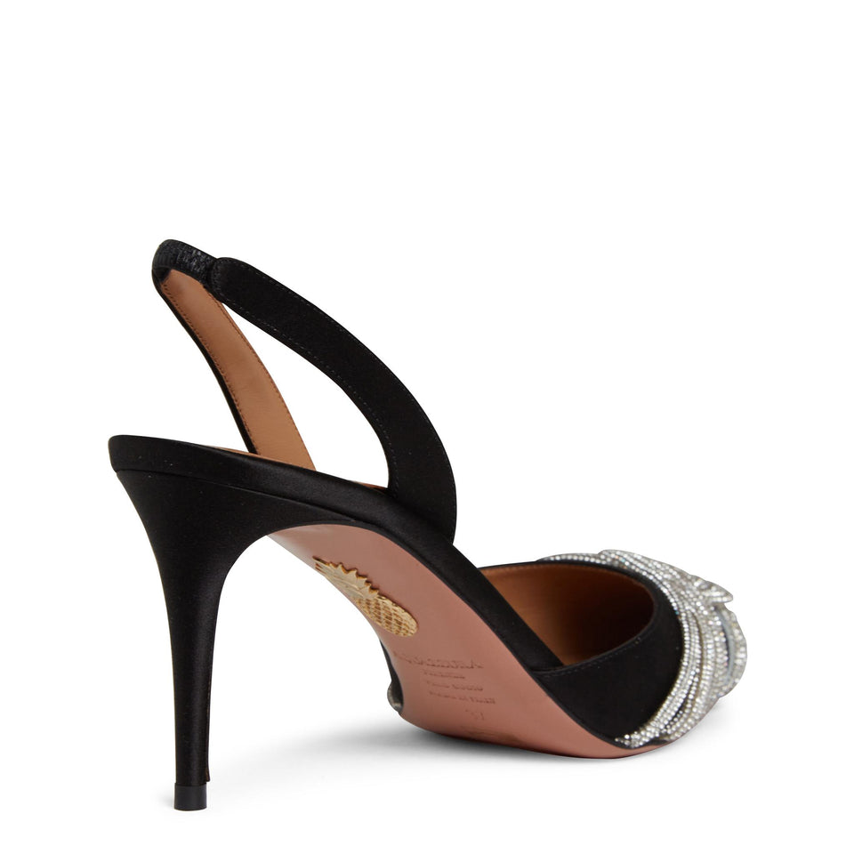 Slingback ''Gatsby'' in raso nera GASMIDL1 SATBLACK AQUAZZURA 