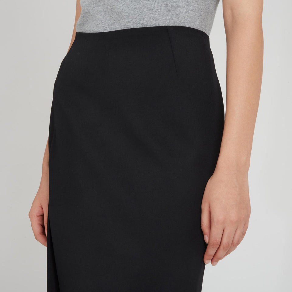 Black wool midi skirt