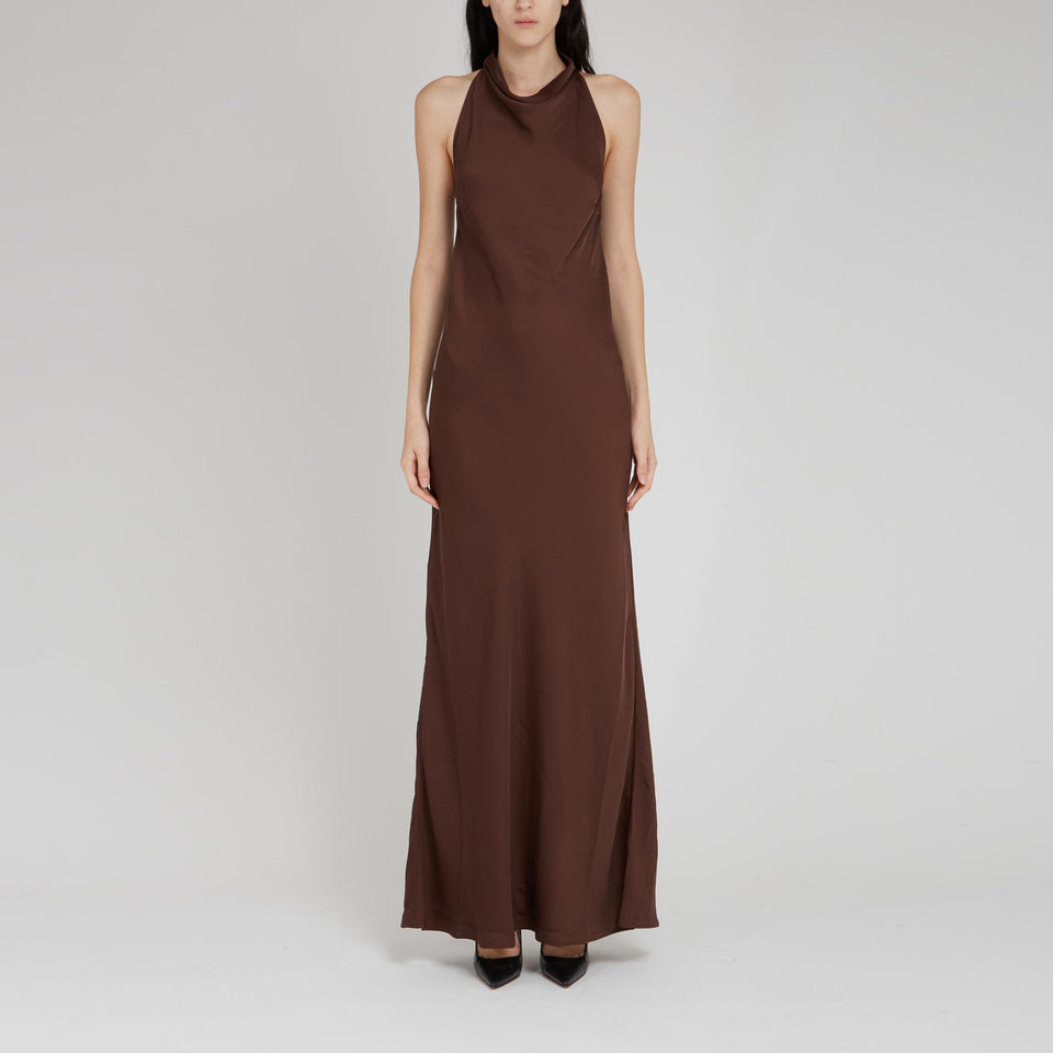 Abito lungo "Estrana" in tessuto marrone