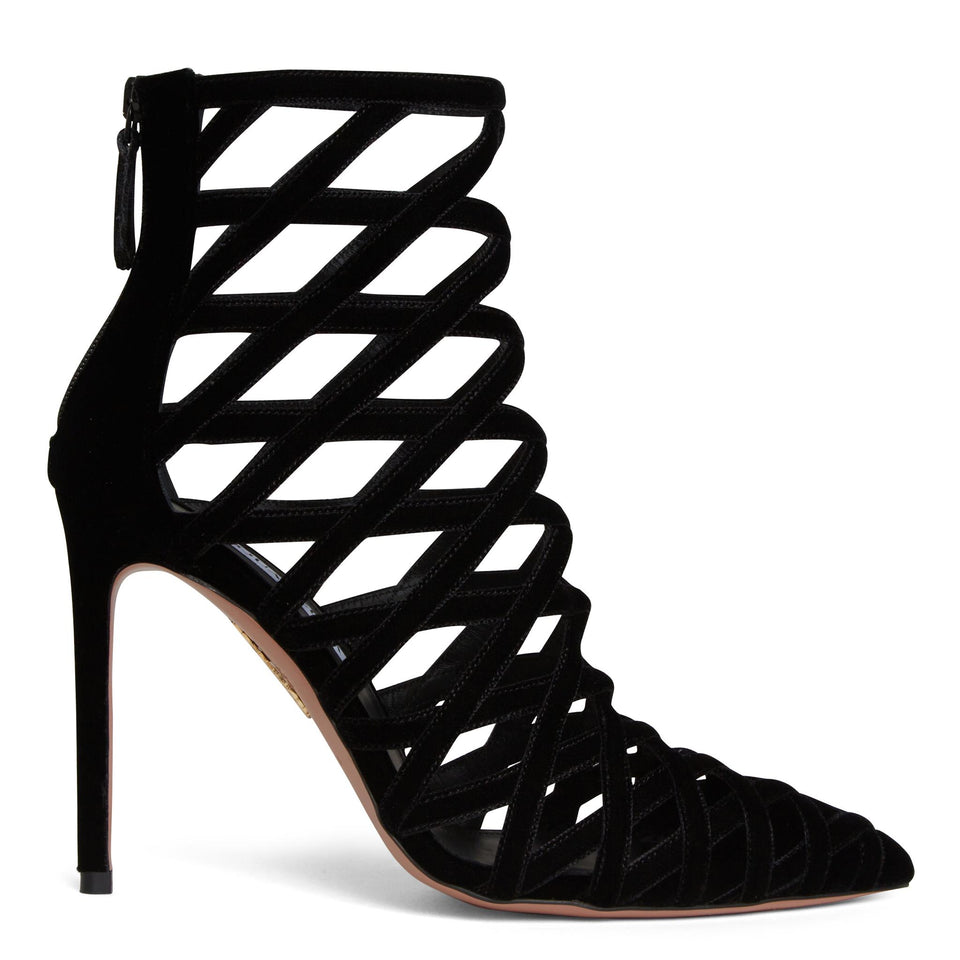 Stivaletto "Romance" traforato in suede nero RMNHIGB0 VELBLACK AQUAZZURA 