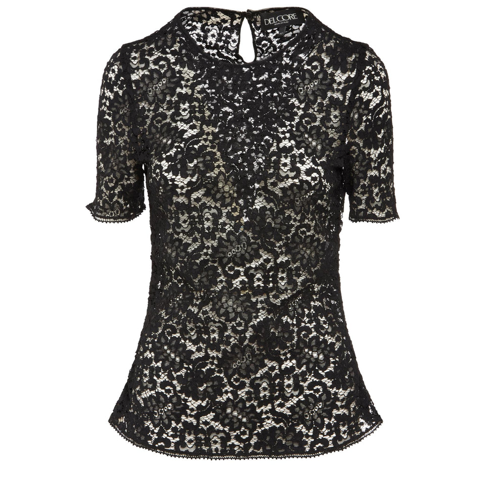 T-shirt a fiori in tessuto nera T00200 2T0618X1000 DEL CORE 