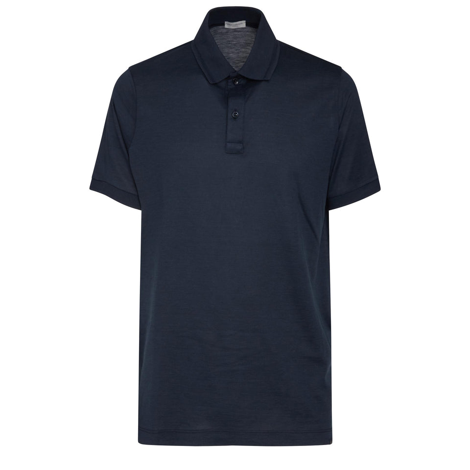 Polo in cotone e seta blu