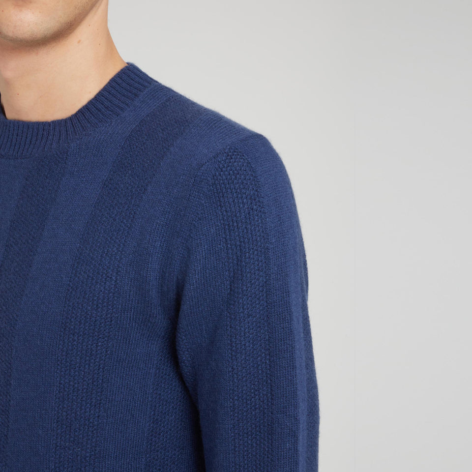 Ribbed sweater in blue cotton