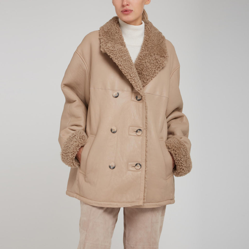 Beige leather mutton