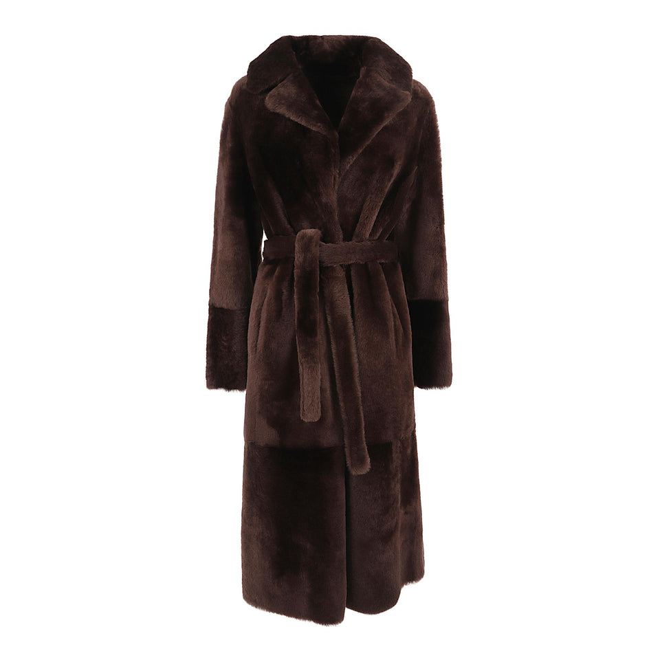 Cappotto in pelliccia sintetica reversibile marrone 21WYM60417MERL A6074 SALOMON 