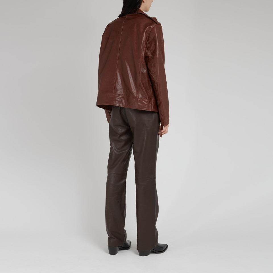 "Samila" brown leather biker jacket