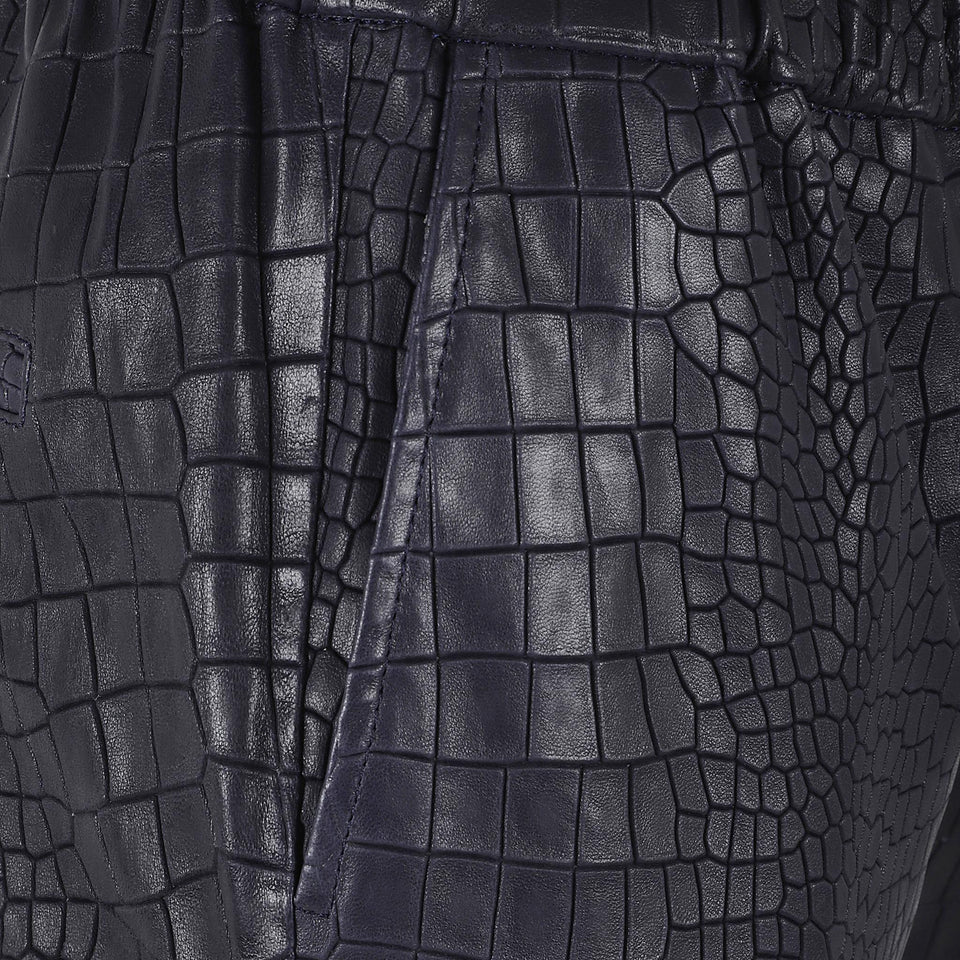 Pantalone svasato in pelle blu RELAXFLARE CROCONAVY ENES 