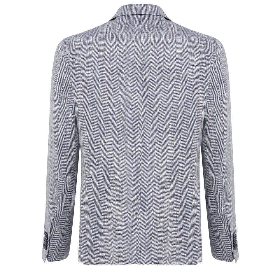 Blazer doppio petto in lino e seta azzurro