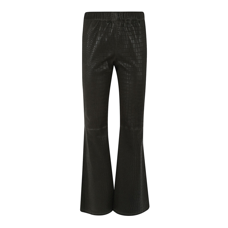 Pantalone svasato in pelle verde RELAXFLARE CROCOKHAKI ENES 