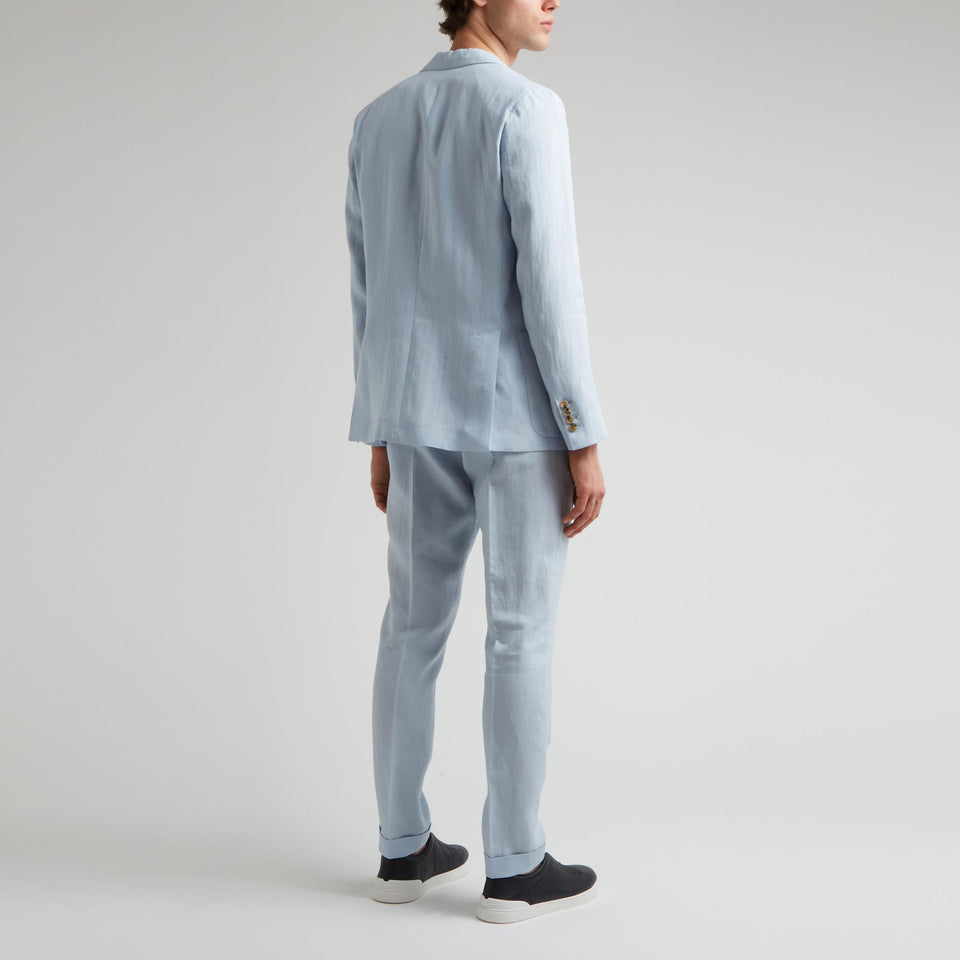 Giacca mono petto in lino azzurra