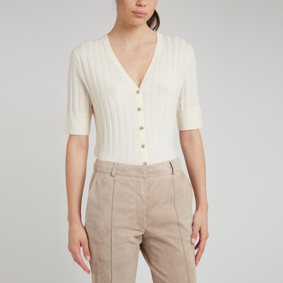 Cardigan a coste in lana bianco