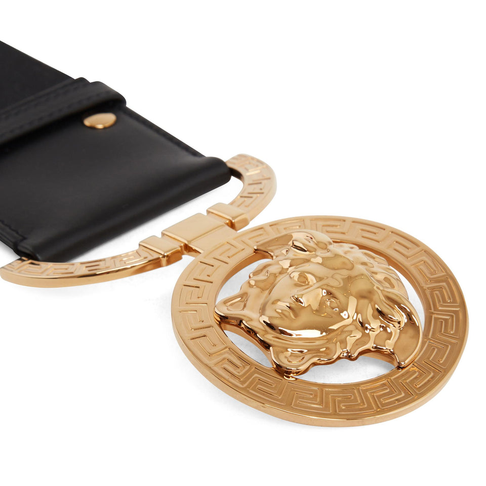 Black leather ''Medusa'' belt