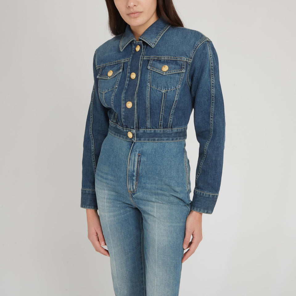 Giacca crop in denim blu