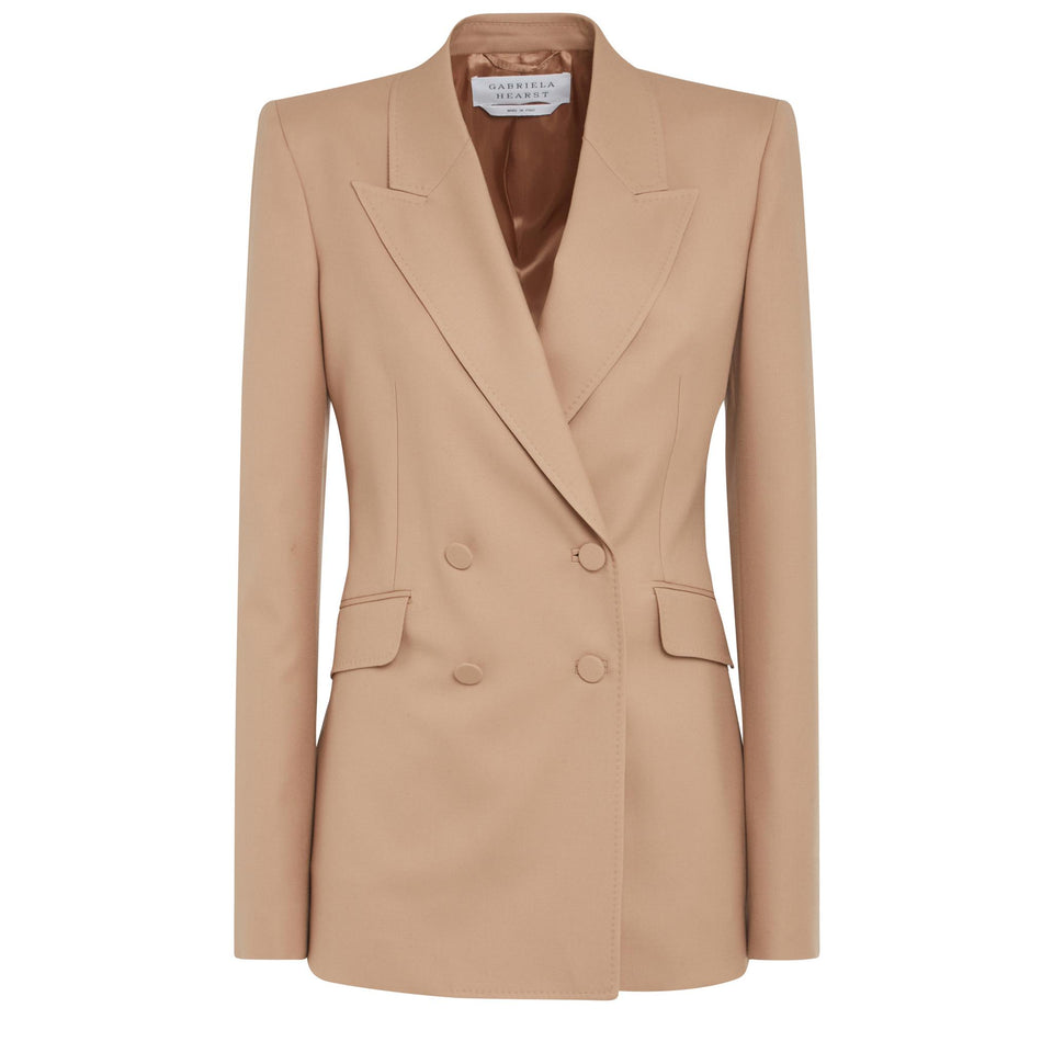 "Stephanie" double-breasted camel wool blazer