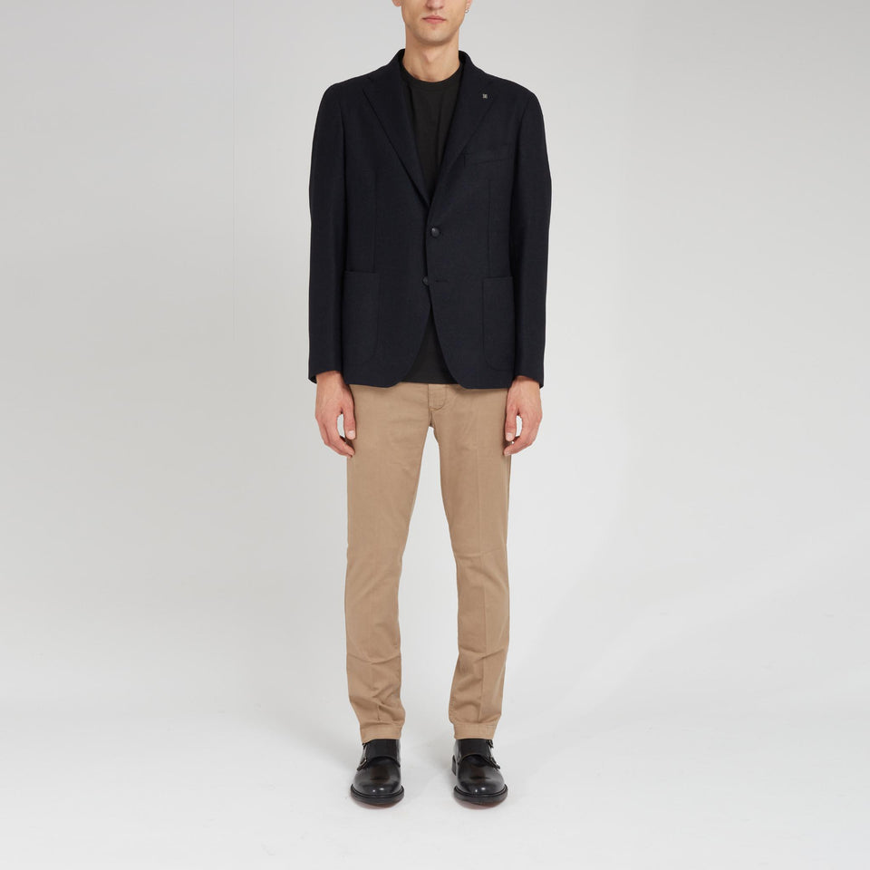 Giacca mono petto in lana e cashmere blu