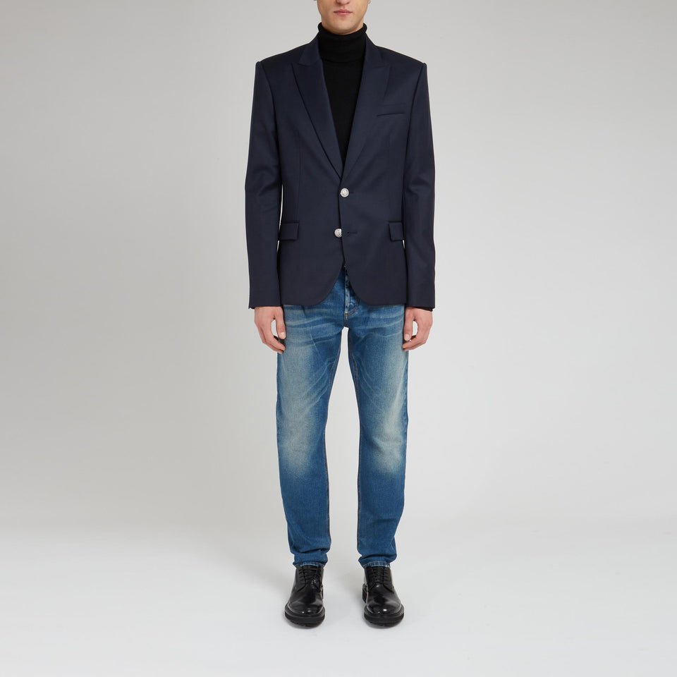 Single-breasted blue wool blazer