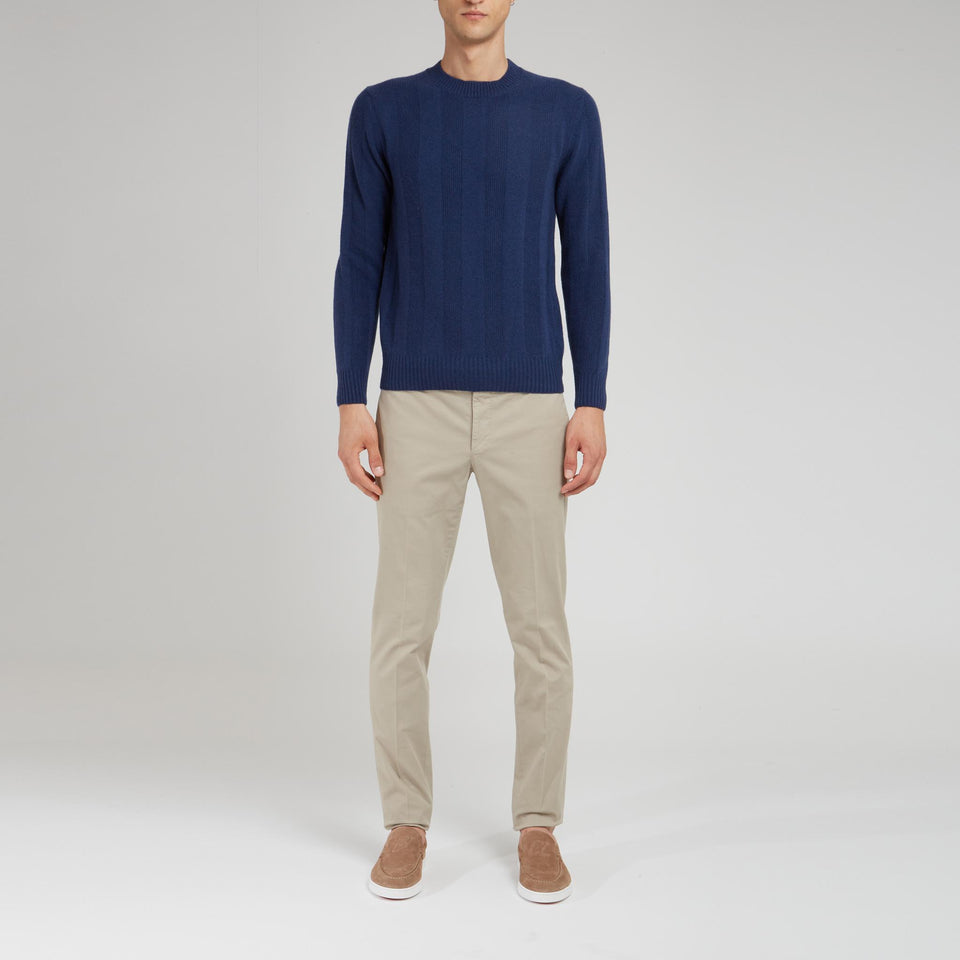 Ribbed sweater in blue cotton
