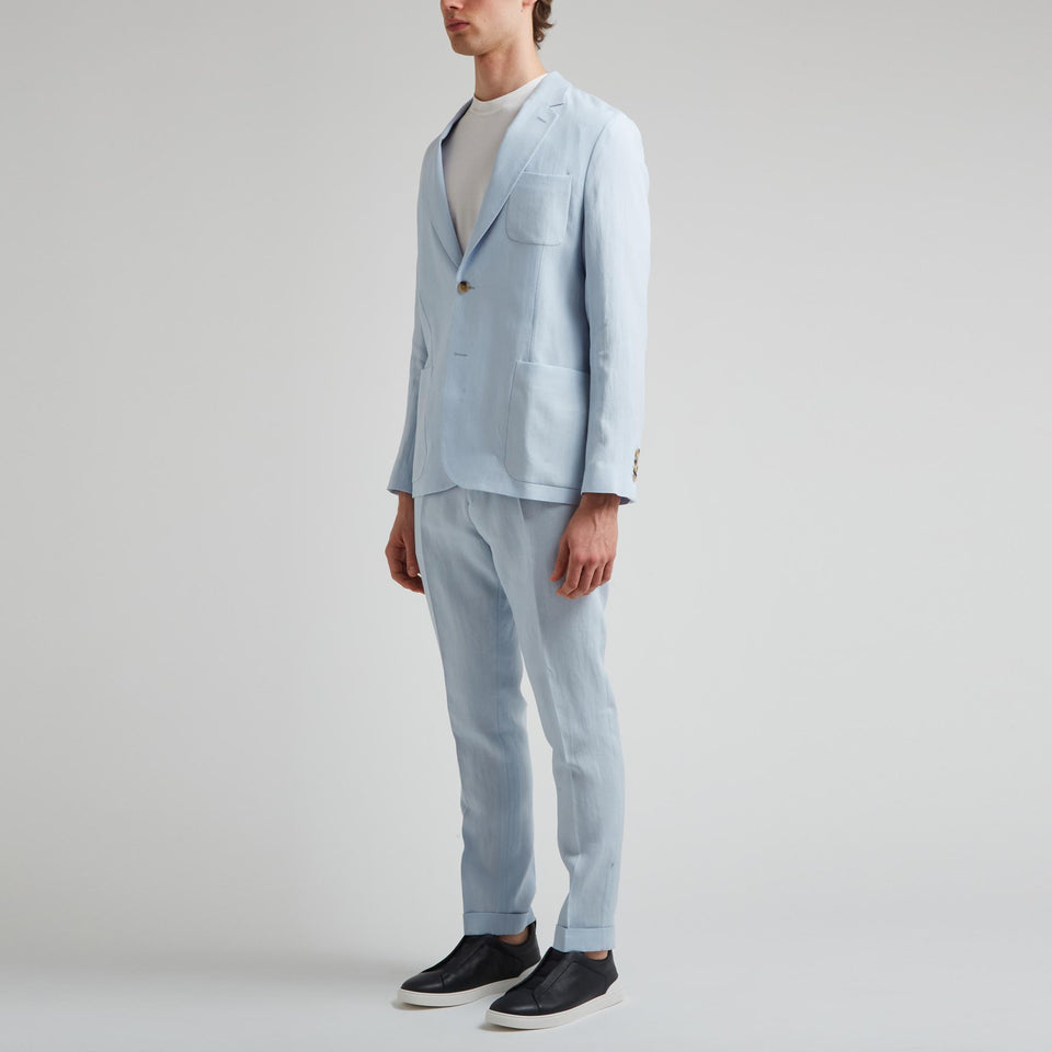 Giacca mono petto in lino azzurra