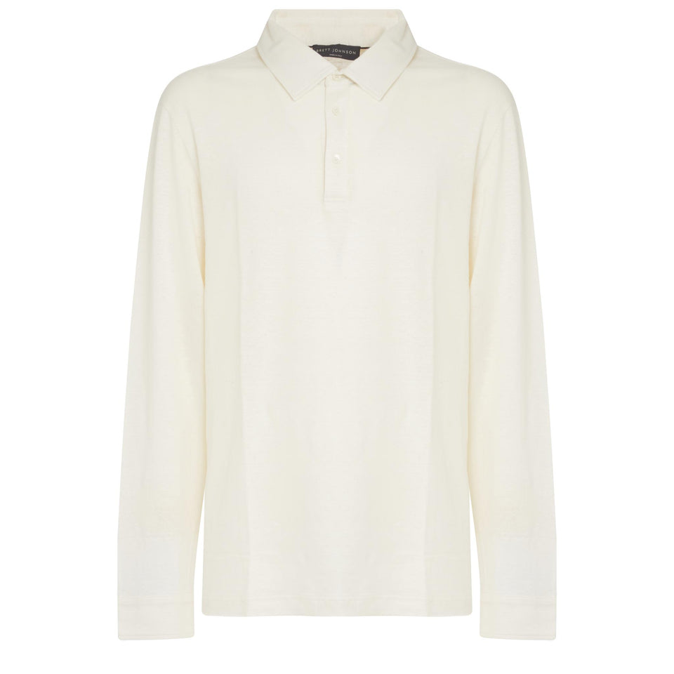 Polo in lino e seta bianca