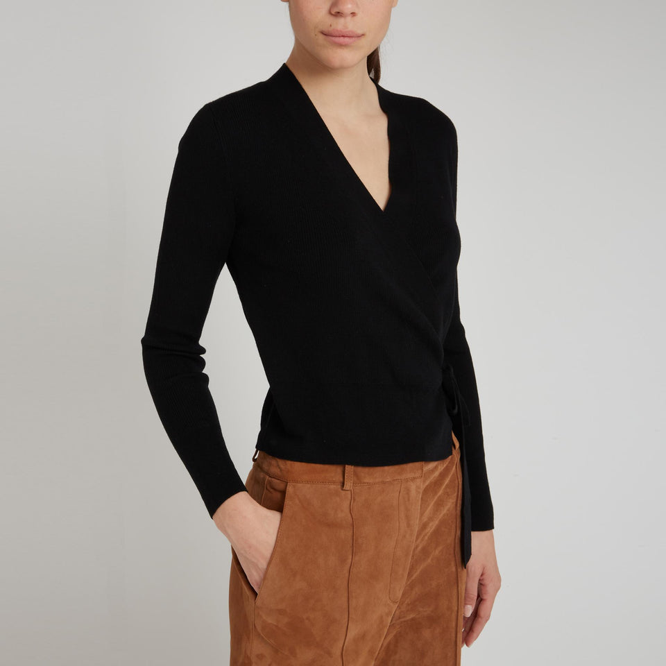 Cardigan a portafoglio in lana nero