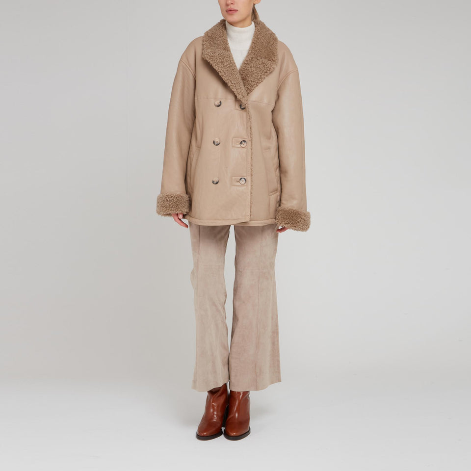 Beige leather mutton