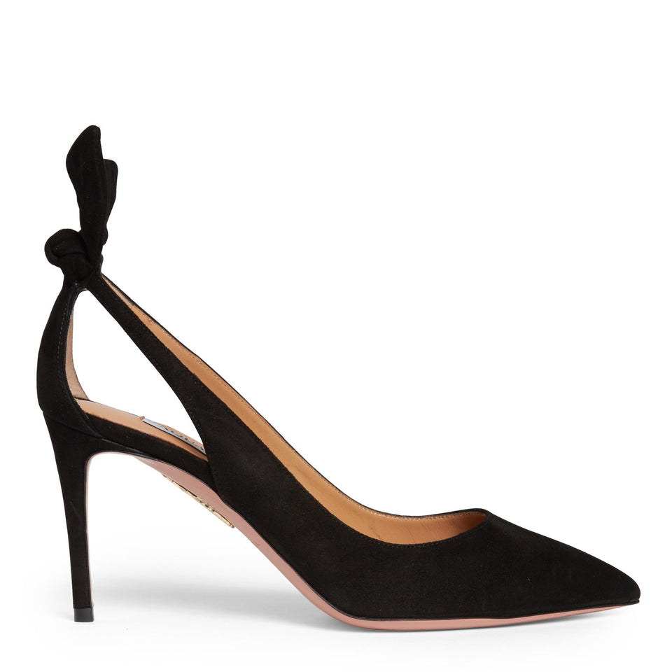 Decolletè ''Bow tie pump 85'' in suede nero DENMIDP0 SUE000 AQUAZZURA 