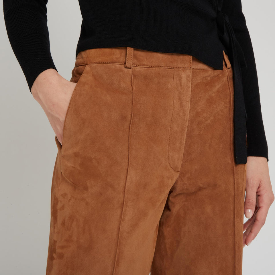 "Marrone" flared trousers in brown suede