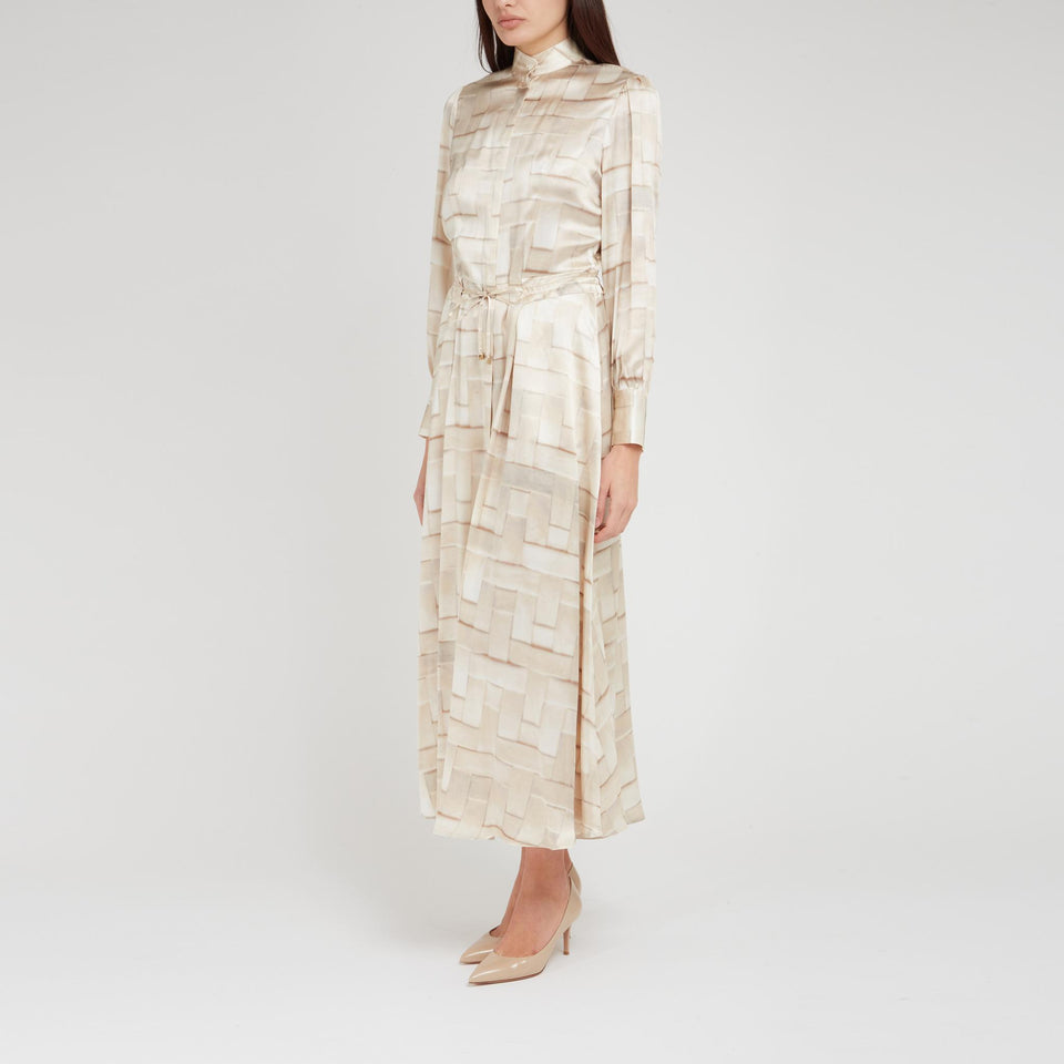 Beige silk long dress