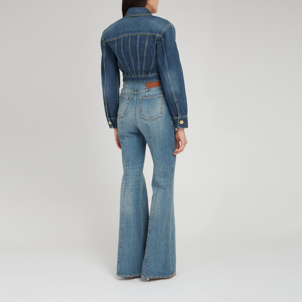 Giacca crop in denim blu