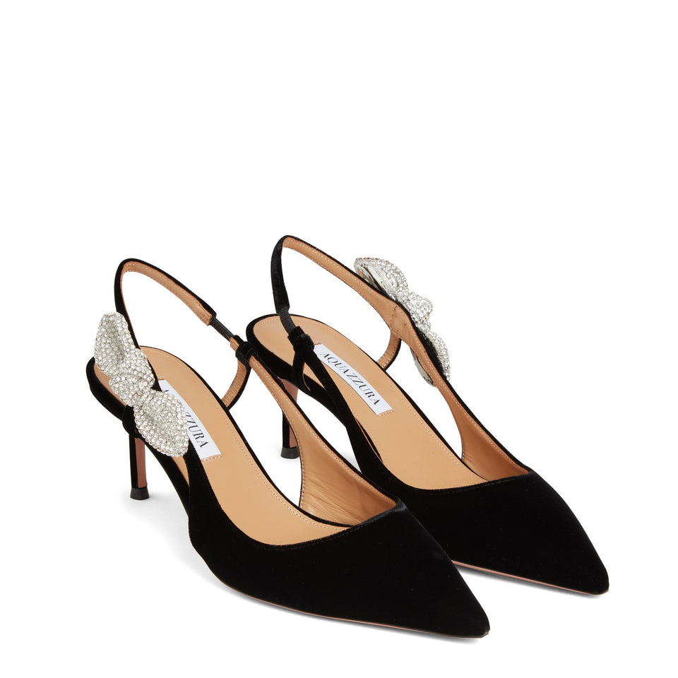 Slingback "Very bow" in suede nere VBCMIDP0 VELBLACK AQUAZZURA 