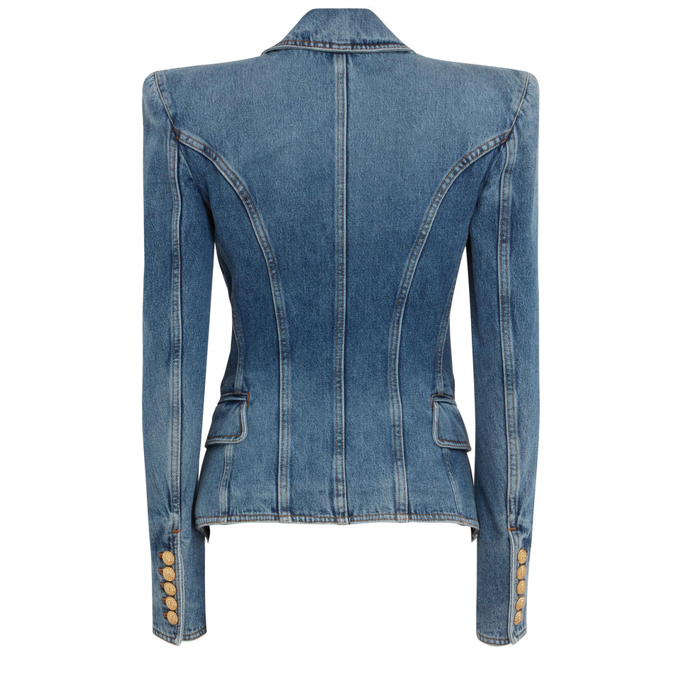 Giacca doppio petto in denim blu