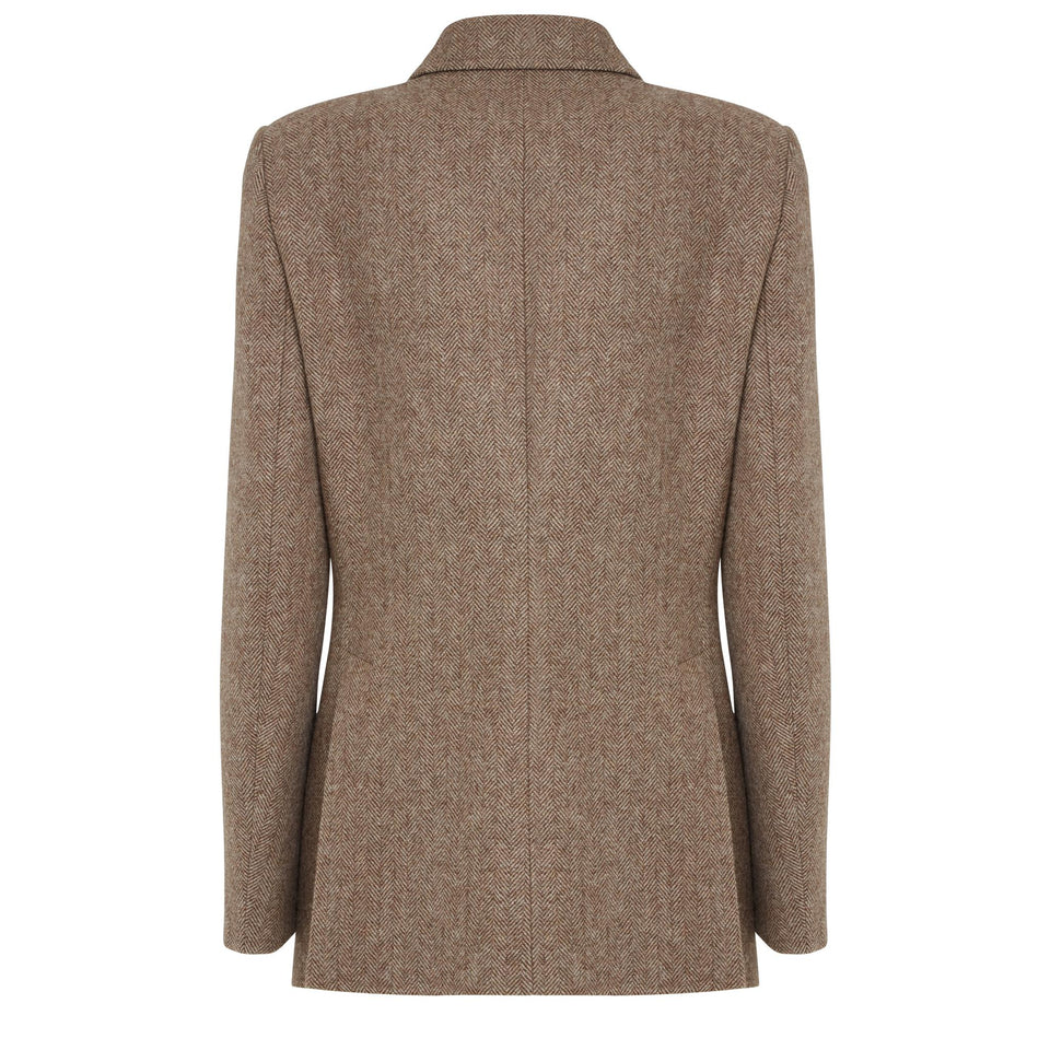 Giacca mono petto in lana marrone